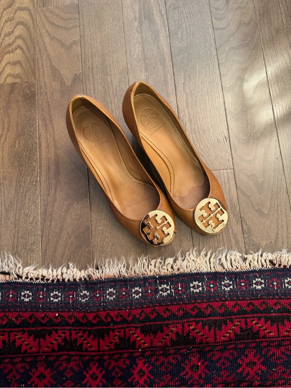 Tory Burch Tan Leather open toe wedge heel
